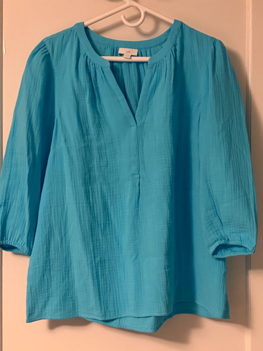 J Jill gauzy cotton boxy oversized blouse 3/4 sleeve size medium teal beachy